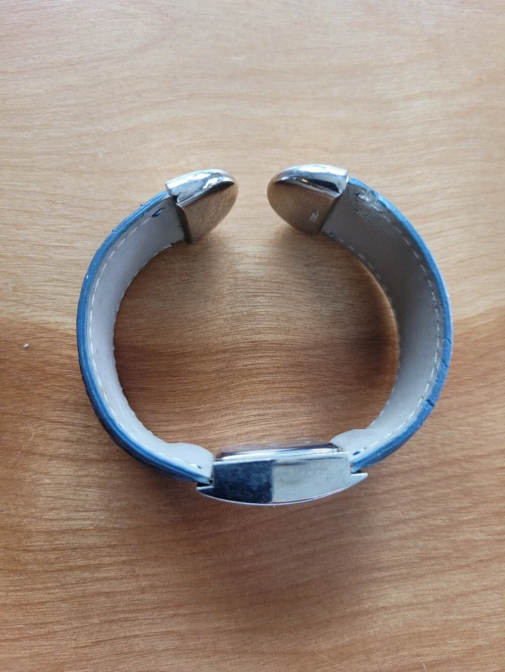 Ladies Square Silver Case Watch with Blue Leather Strap